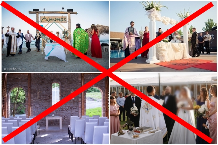 Așa NU: Modă șocantă la nunți în România: Taina Cununiei la capela secularizată/ecumenistă de la restaurant sau pe plajă, la piscină, în parc!
